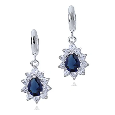 Image of Crystalline Azuria Women 18ct White Gold Plated Teardrops Blue Simulated Sapphire Zirconia Crystals Dangle Earrings