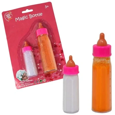 Image of The New York Doll Collection Set Of 2 Feeding Baby Bottles for Dolls Milk and Juice Magic Pretend Play Feeders Accessories