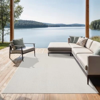 Image of the carpet Mistra Robust Outdoor Rug, Modern, Weatherproof and UV Resistant, for Balcony, Patio Conservatory, But Also Suitable Kitchen or Dining Room, Cream, 80 x 150 cm