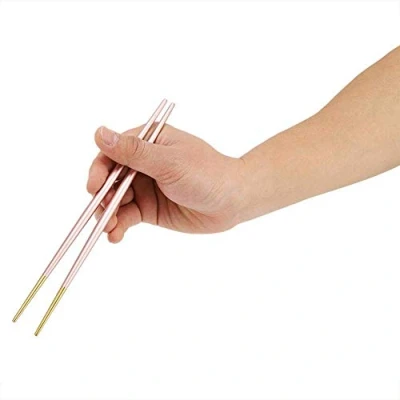 Image of Stainless Steel Chopstick Set Japanese Sushi Gold Chopsticks Tableware Set(Pink)