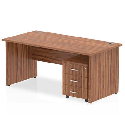 Image of Impulse 1600x800mm Desk Walnut Top Panel Leg + Mobile Ped