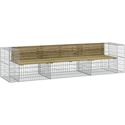 Image of vidaXL Garden Bench Gabion Design 287x71x65.5 cm Impregnated Wood Pine