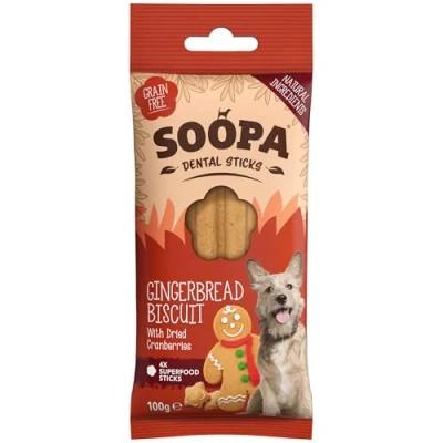 Image of Soopa Gingerbread Biscuit Dog Dental Sticks 100g