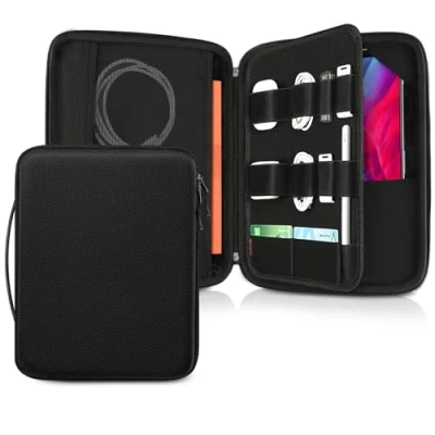 Image of FINPAC Hard Tablet Sleeve Case for iPad Pro 13 inch M4, Air M2 2024, 12.9 6th/5th, Portfolio Organizer Bag Surface 9/8/X/7/6/5, Pens, Cables, Electronics (Black)