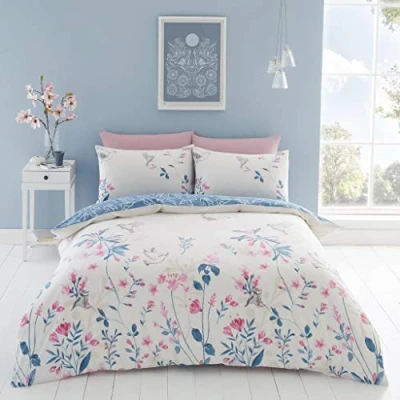 Image of GC GAVENO CAVAILIA Flower Duvet Cover Set, Poly Cotton Botanical Bedding King Size, Soft Comforter Covers, Natural