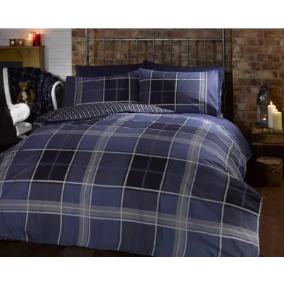 Image of Argyle Single Quilt Duvet Cover and Pillowcase Reversible Bedding Bed Set, Tartan Check Blue