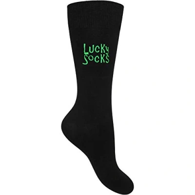 Image of TeddyTs Men&#039;s Embroidered Black Lucky Socks (UK 6 11, Green Embroidery)