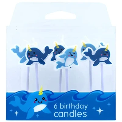 Image of Baked With Love Narwhal Birthday Cake Candles, Decorations Pack of 6 70 mm