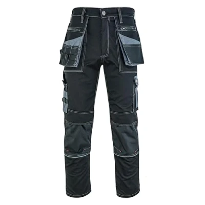 Image of Work Trousers Men Heavy Duty Professional Utility &amp; Safety with Holster Pockets Cargo Pants Workwear Knee Pad Black 310gsm