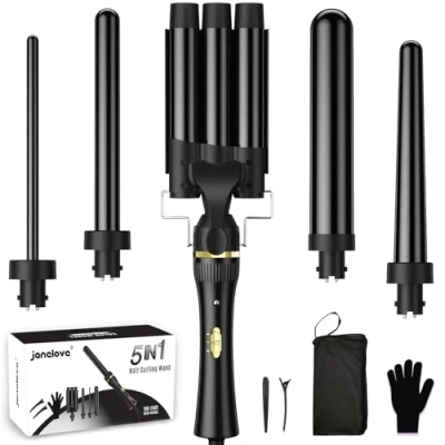 Image of janelove Hair Curler 5 in 1 Curling Wand Set with 3 Barrel Waver and 4 Interchangeable Ceramic Iron 10 32mm for Long Medium Short