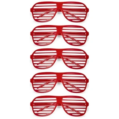 Image of Komonee 5 x Red Shutter Shades Fun Novelty Plastic Party Retro Fancy Dress Costume Prop Rave Club Eyewear Disco Adults 80&#039;s Sunglasses