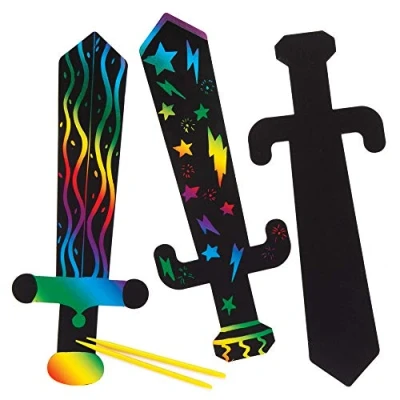 Image of Baker Ross AW656 Scratch Art Swords (Pack of 6), Black