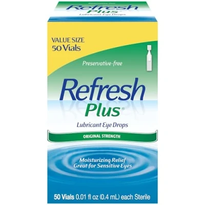 Image of Refresh Plus Lubricant Eye Drops, 50 Single Use Containers, 0.01 fl oz (0.4mL) each Sterile