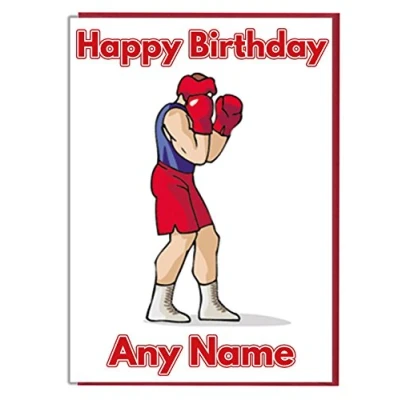 Image of AK Giftshop Boxer Boxing Themed Personalised Birthday Card ADD A NAME AND AGE