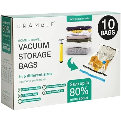 Image of 10 Pack Heavy Duty Vacuum Storage Bags Set with Pump, Compression for Duvets, Clothes, Blankets