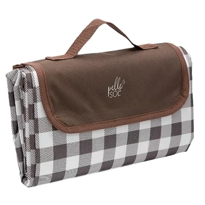 Image of Pelle &amp; Sol Picnic Blanket, Foldable Outdoor Beach Waterproof, Sand proof, Machine Washable, Slip Resistant With Carrying Handle for Family, Beach, Hiking, Camping 200x140CM (Brown)