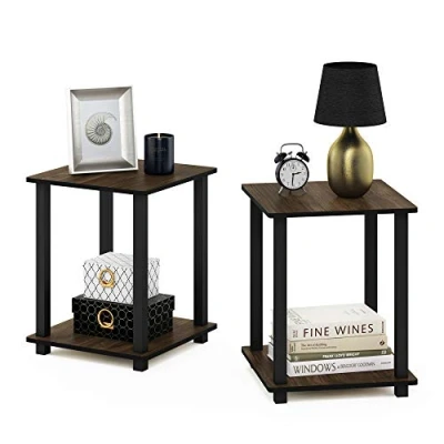 Image of Furinno Simplistic 2 Pack End Table, Side Nightstand, Columbia Walnut/Black