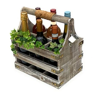 Image of DanDiBo 93860 Wooden Wine Rack Bottle Basket Carrier 6 Bottles