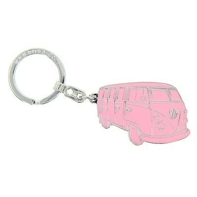 Image of BRISA VW Collection Volkswagen Metal Keyring Keychain Accessory Keyholder in T1 Bus Design (Silhouette/Pink)