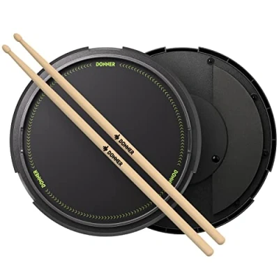 Image of Drum Practice Pad 12 Inches, Donner Quiet with Removable Snare Simulation Built in 800 Steel Balls, Sticks, 40 Melodics Lessons(Black)