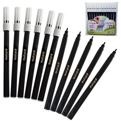 Image of Felt Tips Colouring Pens, BLACK, Pack of 12, DIGNO Sketch FT Tip Pens for Kids Children, Draw Mark, PATEL Black Ball Pen