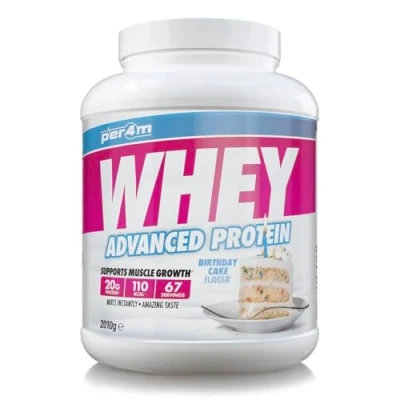 Image of Per4m Protein Whey Powder 67 Servings of High Shake with Amino Acids for Optimal Nutrition When Training Low Sugar Gym Supplements (2010g, Birthday Cake)