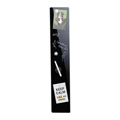 Image of Relaxdays Glass Magnetic Dry Erase Memo Board, Writable, 3 Magnets, Safety Magnet Board 15 x 80 cm, Black