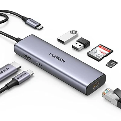 Image of UGREEN USB C Hub Ethernet 4K HDMI 100W Power Delivery 7 in 1 Multiport Adapter 2 3.0 5Gbps Ports, SD/TF Card Reader, for MacBook, iPad Pro, Surface iMac, Mini M1, XPS, etc.