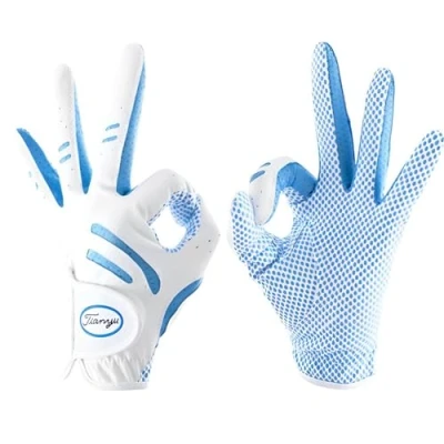Image of Golf Gloves Kids A Pair Youth Glove Left and Right Hand Junior Boys Girls Leather Fabric Breathable Accessories for Stable Grip Perfect Swing (Blue,L)