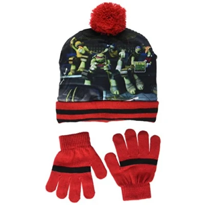 Image of Nickelodeon Boys Beanie &amp; Glove Set 52 cm red/Black