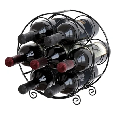 Image of EasyPAG Metal 7 Bottles Wine Rack, Freestanding Tabletop Holder, Home Kitchen Countertop Storage Organiser Stand,Black