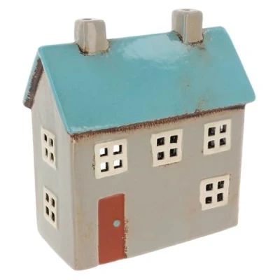 Image of Shudehill Giftware Village Pottery Blue Roof Tealight House