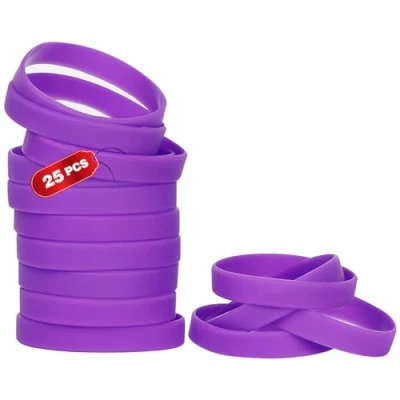 Image of THXIY 25PCS Silicone Bracelets Wristbands,Blank Rubber Wristbands Elastic Universal Wholesale Bracelet bands bulk for Adults Men Women Purple