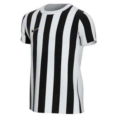 Image of Nike Unisex Children&#039;s Striped Division IV Jersey Short Sleeve Jersey, unisex_child, CW3819 100, White/Black/Black, 7 8 years