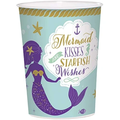 Image of Amscan 421975 Mermaid Wishes Kids Birthday Party Plastic Favours &amp; Sweets Cup 473ml
