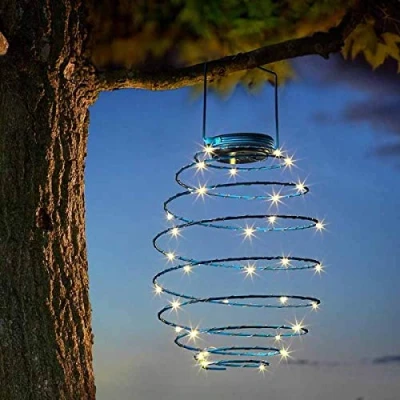 Image of Garden Mile Solar Powered Warm White Copper LED Spiral Hanging Lights Outdoor Lighting Spiralight (Spiral Light x 1)