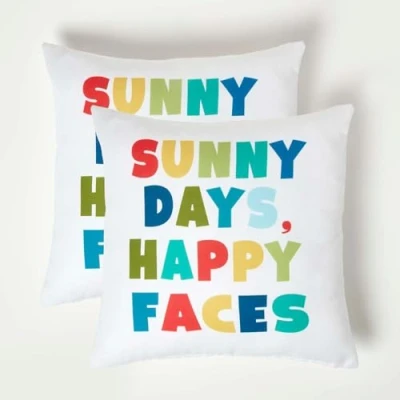 Image of HOMESCAPES Set of 2 Outdoor Cushions Waterproof, Colourful Sunny Days Filled Garden Cushion, Hypoallergenic Polyester, Decorative Pillows for Indoor &amp; Patio, Benches Sofa 45 x 45cm