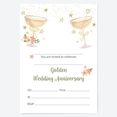 Image of Dotty about Paper 50th Wedding Anniversary Invitations Champagne Bubbles Pack of 10