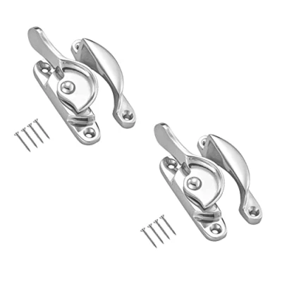 Image of TERF® Traditional Polished Chrome Sash Window Lock Catch Latch Fitch Fastener With Fixing Screws For Wood Aluminium UPVC Vinyl Frames Pack of 2