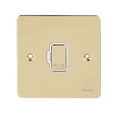 Image of Schneider Electric Ultimate Flat Plate Unswitched Fused Connection Unit, 13A, GU5200WPB, Polished Brass with White Insert