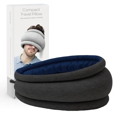 Image of Ostrichpillow Light Commuting, Travel Pillow &amp; Power Nap Premium Comfort Lightweight, Adjustable to Your Head, Small Versatile, Reversible Design, Easy Cleaning (Moonlight Blue)