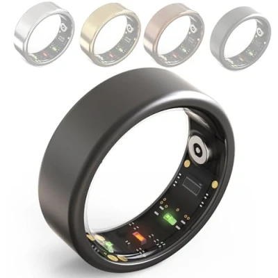 Image of Smart Ring, Ring Health Tracker For Men And Women, Heart Rate &amp; Temperature Monitoring, Track Sleep, Movement Recovery, Water Resistant Upto 100m, 7 Days Battery Life (Color : Black, Size