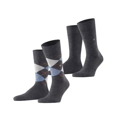 Image of 2 Pair Charcoal Everyday Plain and Argyle Cotton Socks Men&#039;s 6.5 11 Mens Burlington