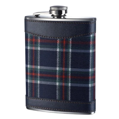 Image of Premier Housewares 508267 Tartan Hip Flask, 8 oz Blue , H14 x W10 D3cm
