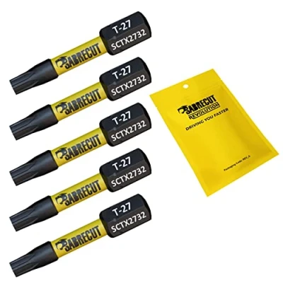 Image of 5 x SabreCut SCTX2732_5 32mm T27 TX27 Magnetic Impact Screwdriver Driver Bits Set Torx Heavy Duty Compatible with Dewalt Milwaukee Bosch Makita and More