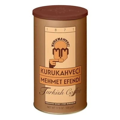 Image of KURUKAHVECI MEHMET EFENDI Turkish Coffee, Arabica Beans, Roasted Ground,Rich Aroma, Fresh, Medium to Heavy bodied, Original Taste Since 1871 (17.6 OZ / 500 Gr)