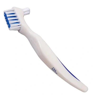 Image of White Denture Brush Easy Grip Handle, Double Bristle Head