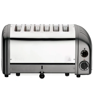 Image of Dualit 6 Slice Vario 3 kW Toaster 60156, Charcoal Toast 2, 4 or Slices with Slot Selection Switch Size: 220(H)x460(W)x210(D)mm, Pull Out Crumb Tray, Rubber Feet for Stability, E269