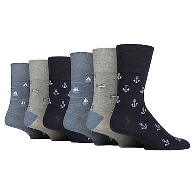 Image of Gentle Grip NEW: 6 Pairs Men&#039;s No Elastic Socks 11 uk, 39 45 eur (Denim Icon)