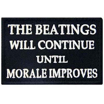 Image of The Beatings Will Continue Patch Embroidered Applique Fastener Hook &amp; Loop Emblem